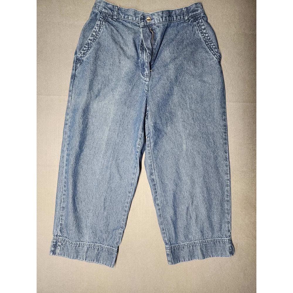Studio Works Womens Size 10 Blue Denim Capri Pants High Rise Wide Leg Cropped